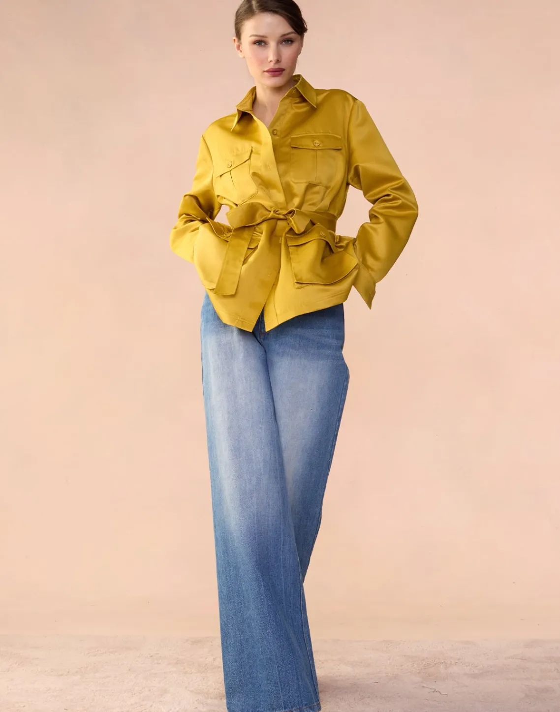 Cynthia Rowley Satin Safari Jacket GLDYLW New