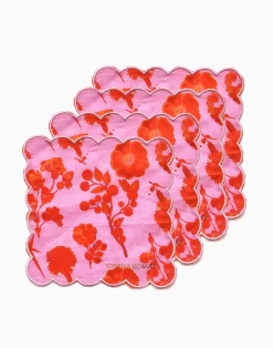 Cynthia Rowley Scallop Embroidered Edge Cocktail Napkin PNKRD Outlet