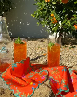 Cynthia Rowley Scallop Embroidered Edge Cocktail Napkin REDFL New