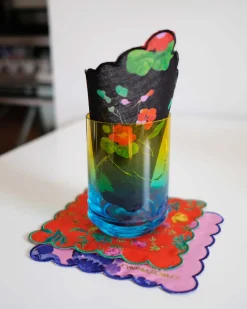 Cynthia Rowley Scallop Embroidered Edge Cocktail Napkin REDFL New