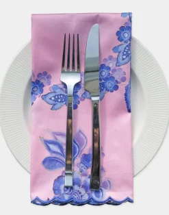 Cynthia Rowley Scallop Embroidered Edge Dinner Napkin PNKBL New