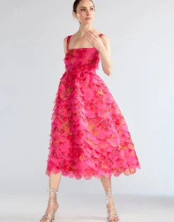 Cynthia Rowley Scalloped Petal Midi Dress PNKMT Hot