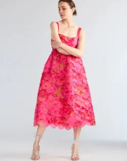 Cynthia Rowley Scalloped Petal Midi Dress PNKMT Hot