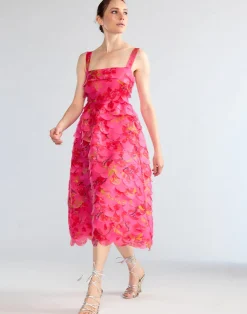 Cynthia Rowley Scalloped Petal Midi Dress PNKMT Hot