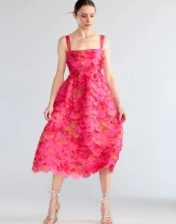 Cynthia Rowley Scalloped Petal Midi Dress PNKMT Hot