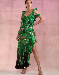 Cynthia Rowley Secret Garden Silk Dress GRNFL Discount