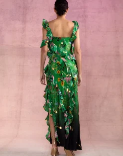 Cynthia Rowley Secret Garden Silk Dress GRNFL Discount