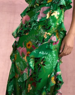 Cynthia Rowley Secret Garden Silk Dress GRNFL Discount