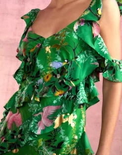 Cynthia Rowley Secret Garden Silk Dress GRNFL Discount