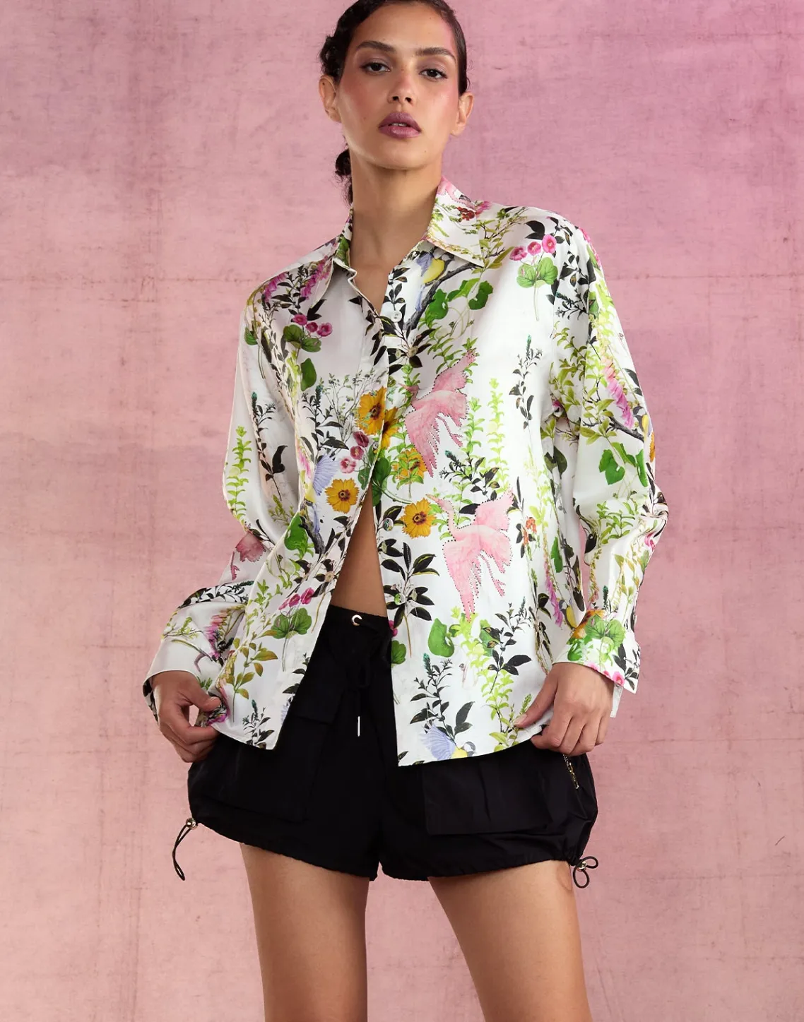 Cynthia Rowley Secret Garden Silk Shirt WHTMT Online