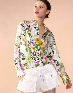 Cynthia Rowley Secret Garden Silk Shirt WHTMT Online