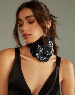 Cynthia Rowley Sequin Flower Tie DRKMT Sale