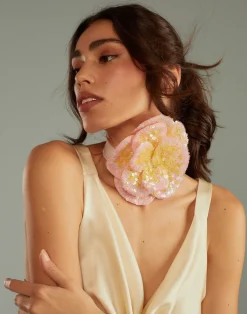 Cynthia Rowley Sequin Flower Tie PNKMT Discount