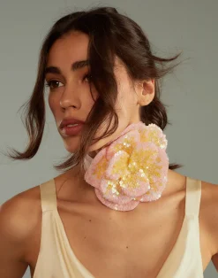 Cynthia Rowley Sequin Flower Tie PNKMT Discount