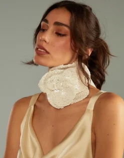 Cynthia Rowley Sequin Flower Tie White Sale