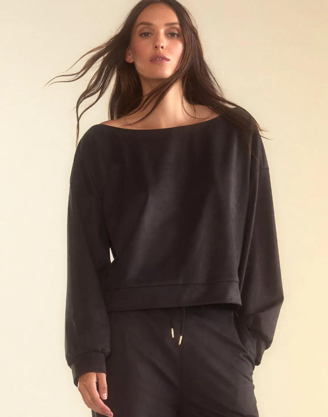 Cynthia Rowley Sleek Ultrasuede Pullover BLACK Discount