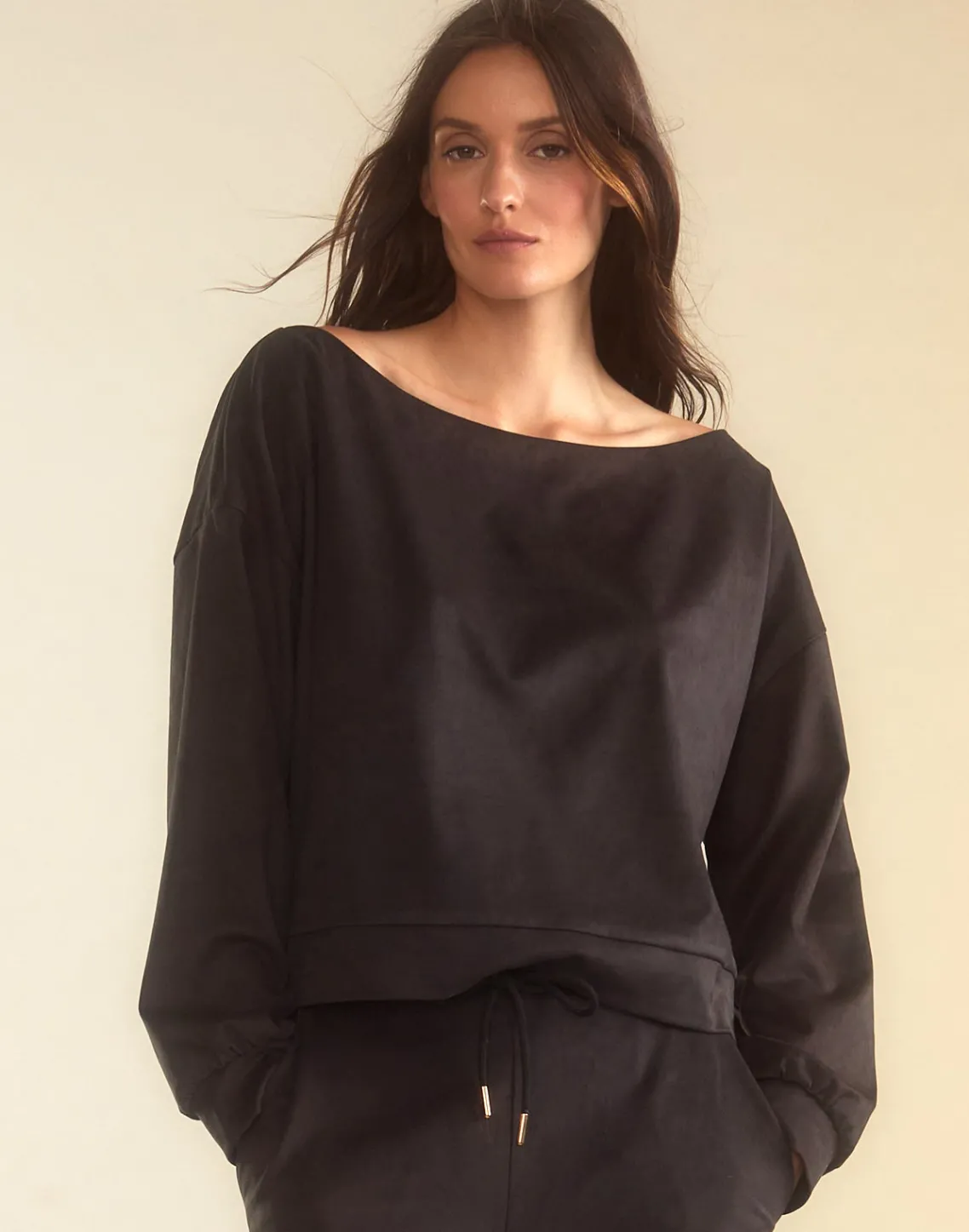 Cynthia Rowley Sleek Ultrasuede Pullover BLACK Discount