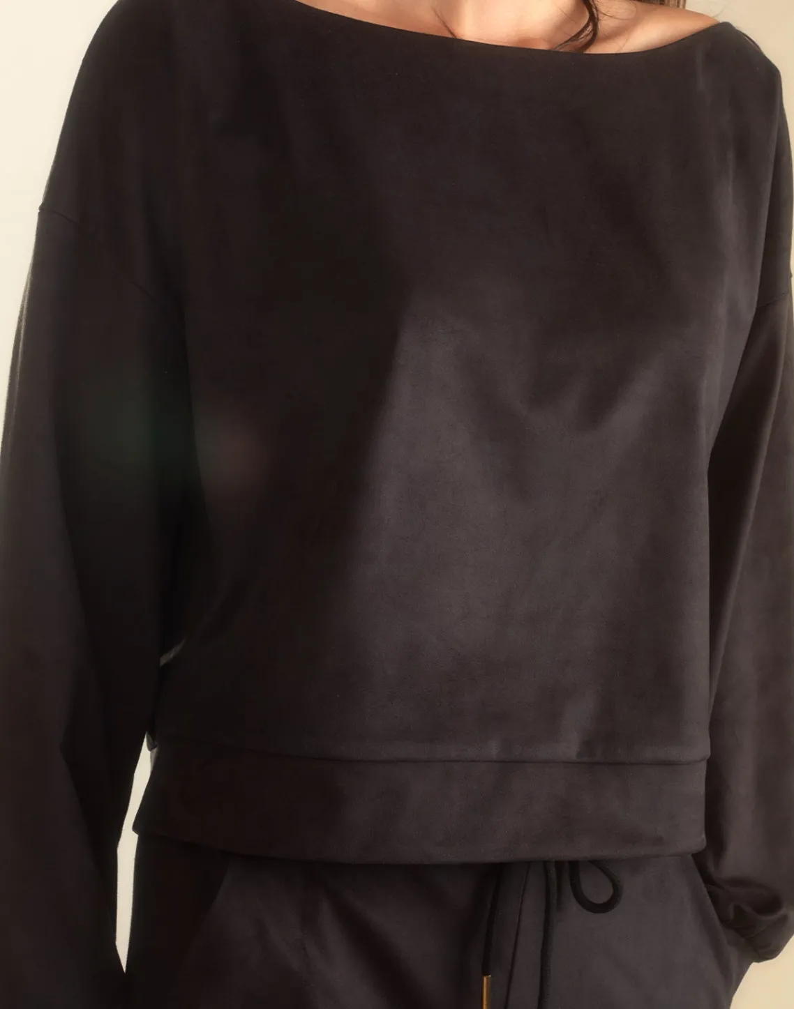 Cynthia Rowley Sleek Ultrasuede Pullover BLACK Discount