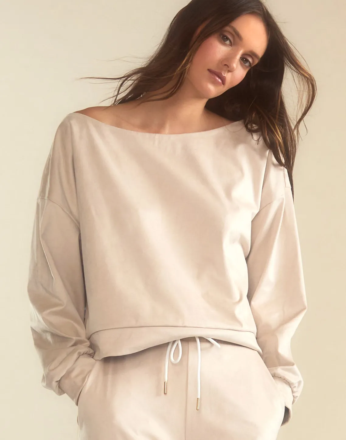 Cynthia Rowley Sleek Ultrasuede Pullover STONE Online