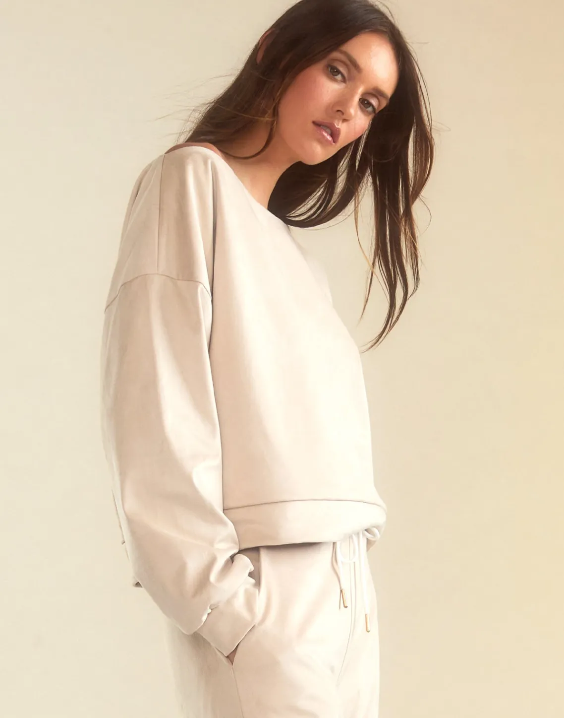 Cynthia Rowley Sleek Ultrasuede Pullover STONE Online