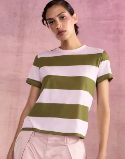 Cynthia Rowley Stripe Tee GRNPK Clearance