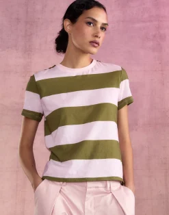 Cynthia Rowley Stripe Tee GRNPK Clearance