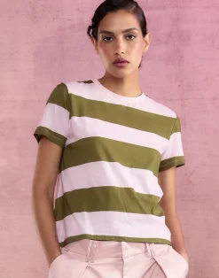 Cynthia Rowley Stripe Tee GRNPK Clearance