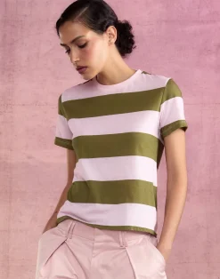 Cynthia Rowley Stripe Tee GRNPK Clearance