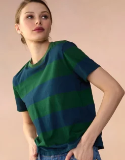 Cynthia Rowley Striped Tee GRNVY Sale