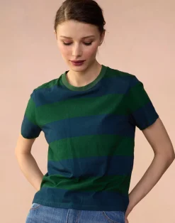 Cynthia Rowley Striped Tee GRNVY Sale