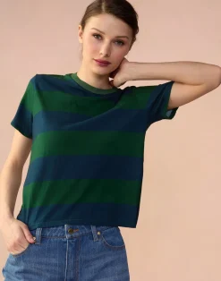 Cynthia Rowley Striped Tee GRNVY Sale