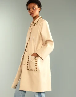 Cynthia Rowley Studded Vegan Leather Coat CREAM Sale