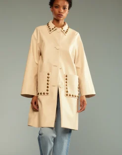 Cynthia Rowley Studded Vegan Leather Coat CREAM Sale