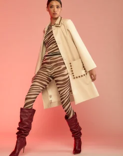 Cynthia Rowley Studded Vegan Leather Coat CREAM Sale