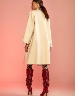 Cynthia Rowley Studded Vegan Leather Coat CREAM Sale