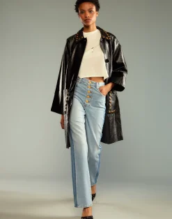 Cynthia Rowley Studded Vegan Leather Coat PATBLK Discount