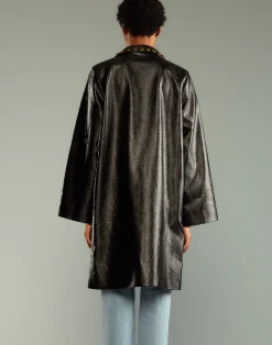 Cynthia Rowley Studded Vegan Leather Coat PATBLK Discount