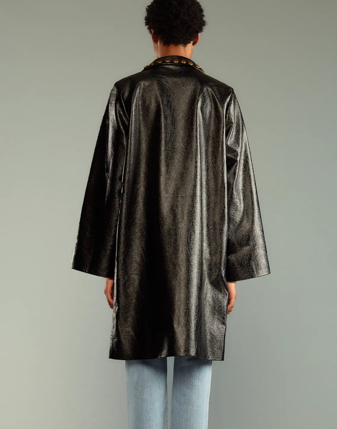 Cynthia Rowley Studded Vegan Leather Coat PATBLK Discount