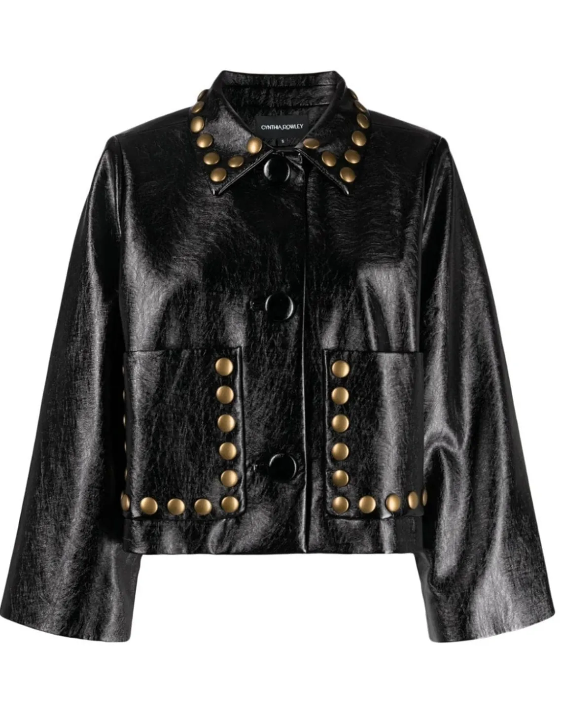 Cynthia Rowley Studded Vegan Leather Jacket BLACK Hot