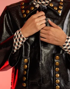 Cynthia Rowley Studded Vegan Leather Jacket BLACK Hot