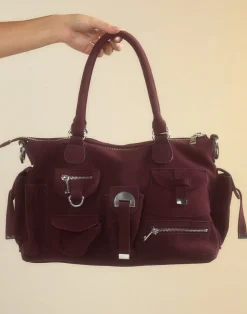 Cynthia Rowley Suede Cargo Pocket Shoulder Bag OXBLD Outlet