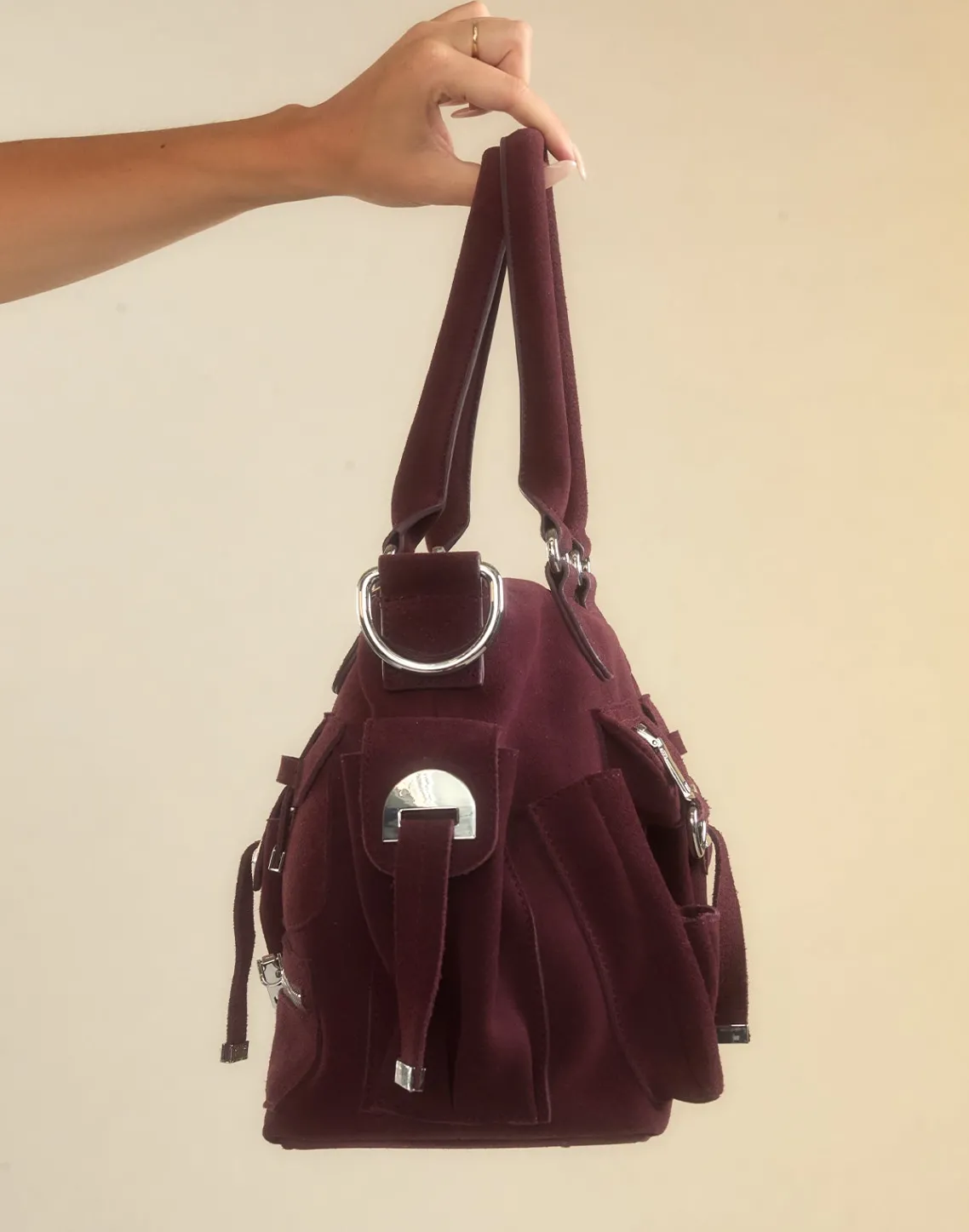 Cynthia Rowley Suede Cargo Pocket Shoulder Bag OXBLD Outlet