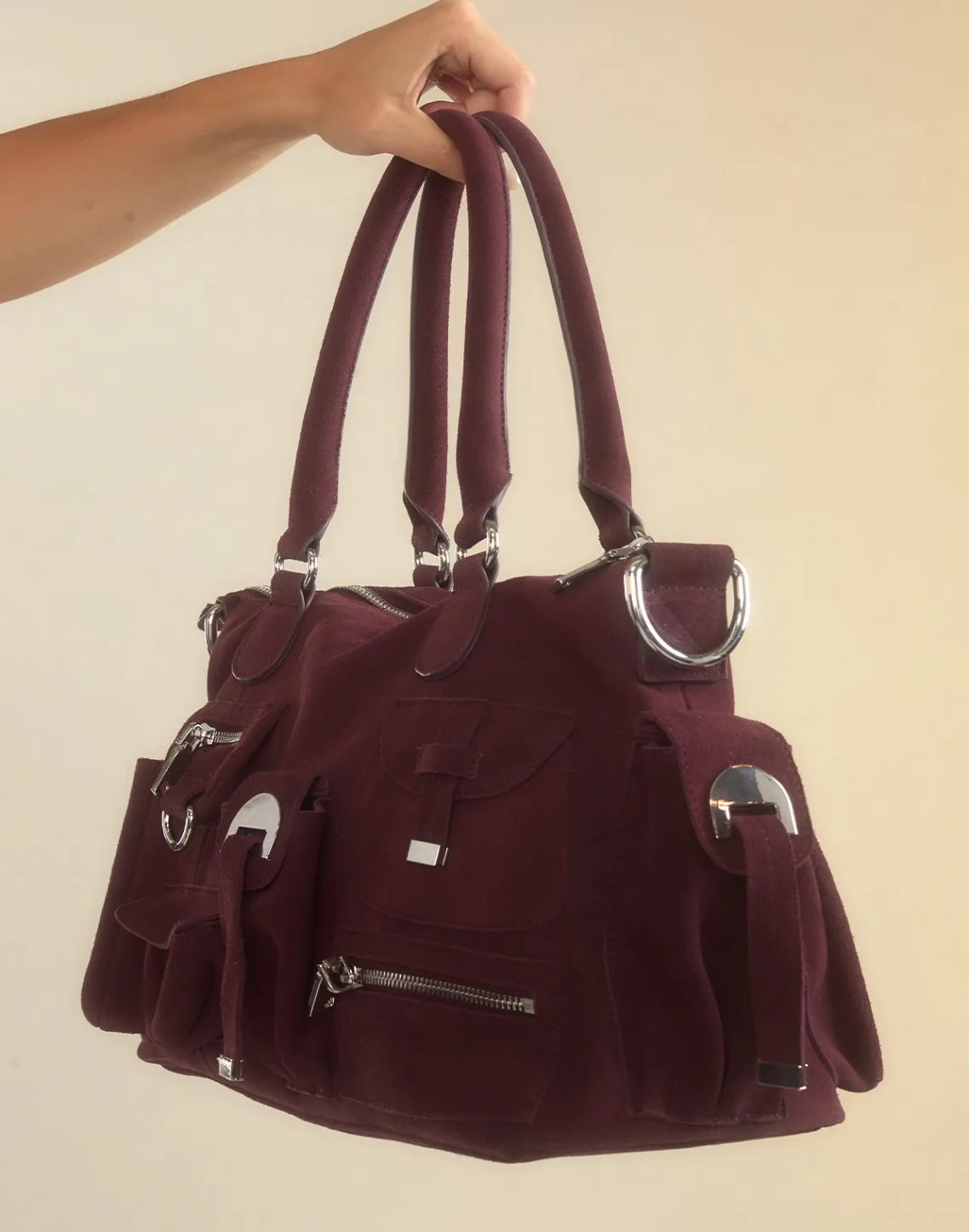 Cynthia Rowley Suede Cargo Pocket Shoulder Bag OXBLD Outlet