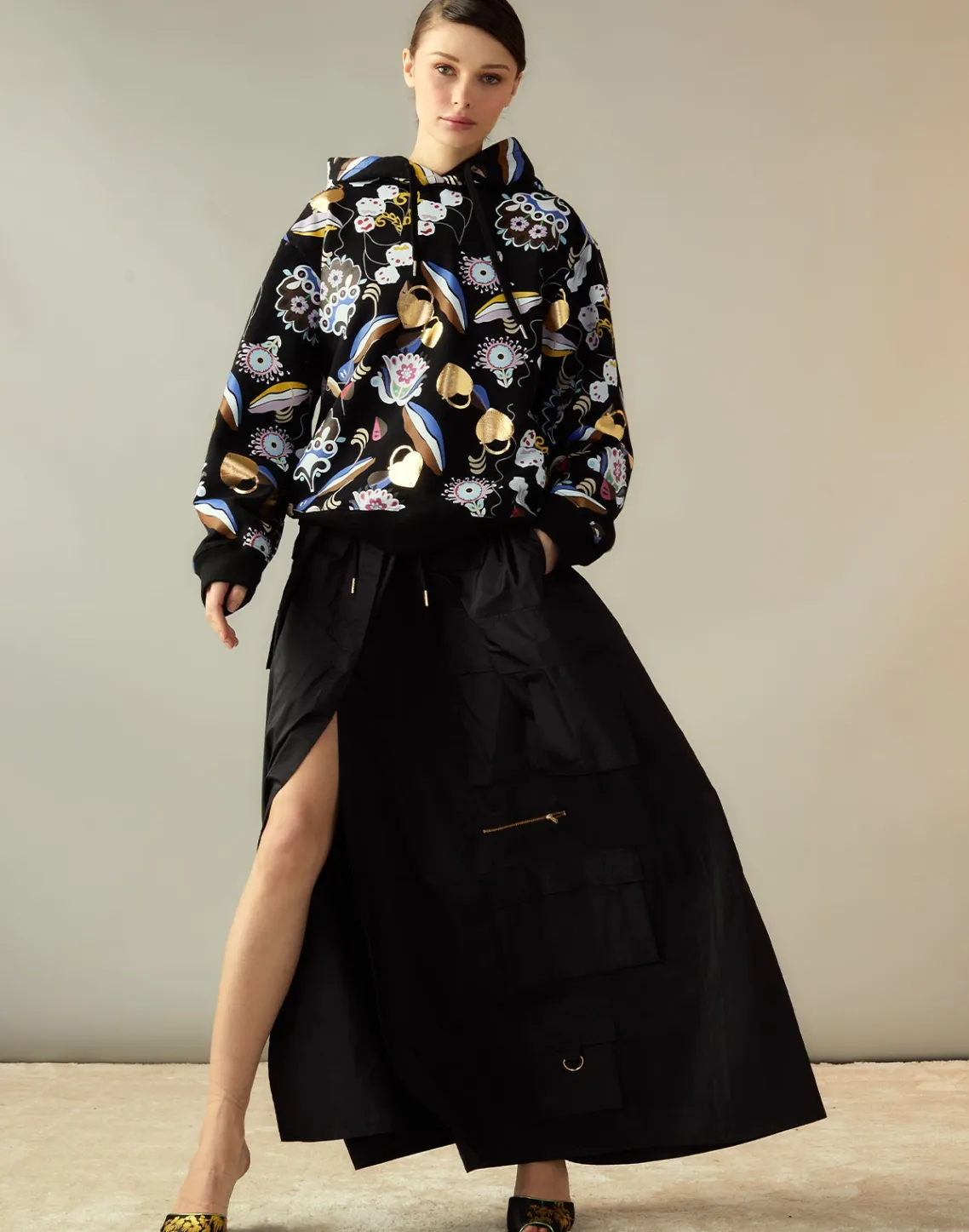 Cynthia Rowley Taffeta Cargo Skirt BLACK Outlet