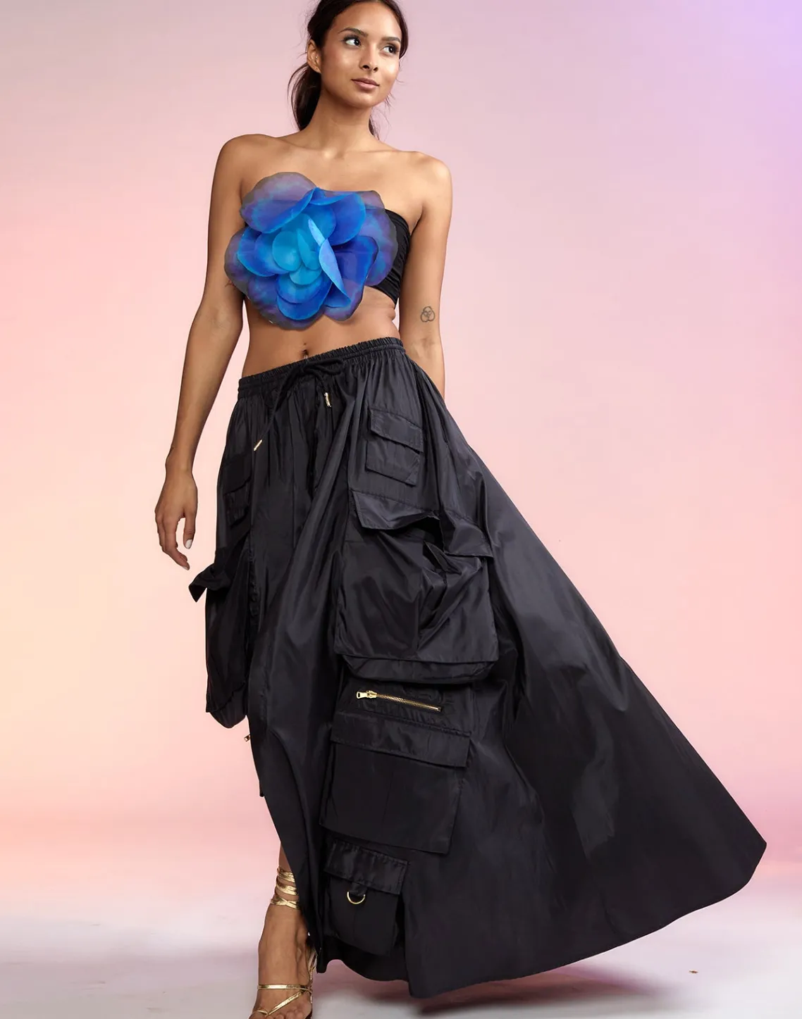 Cynthia Rowley Taffeta Cargo Skirt BLACK Outlet