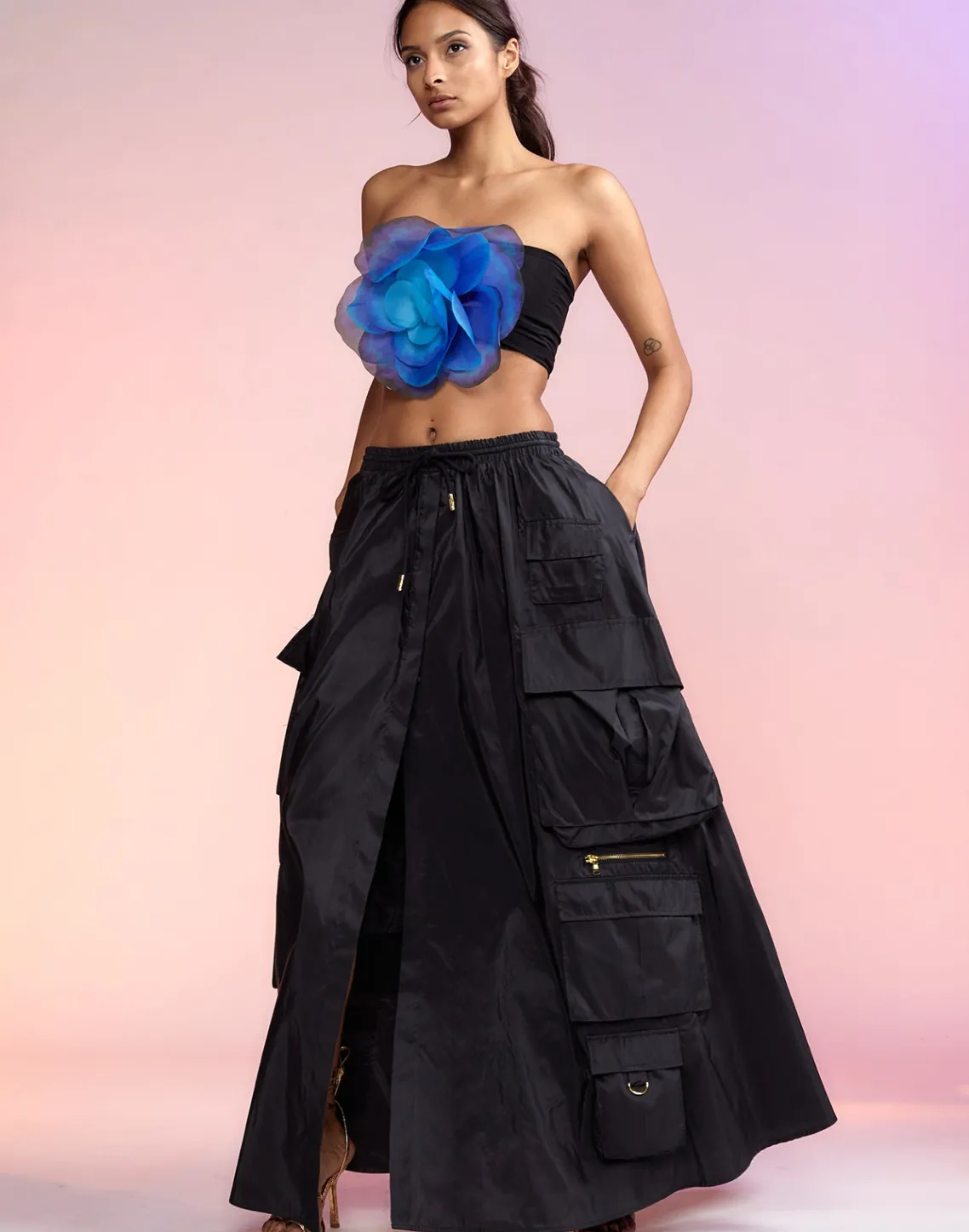 Cynthia Rowley Taffeta Cargo Skirt BLACK Outlet
