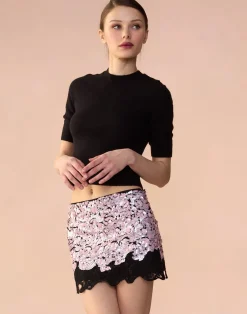Cynthia Rowley The Cosmo Sequin Skirt BLKPNK Clearance