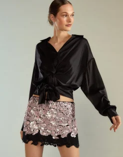 Cynthia Rowley The Cosmo Sequin Skirt BLKPNK Clearance
