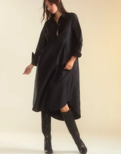 Cynthia Rowley Undercover Silk Taffeta Shirt Dress BLACK Clearance