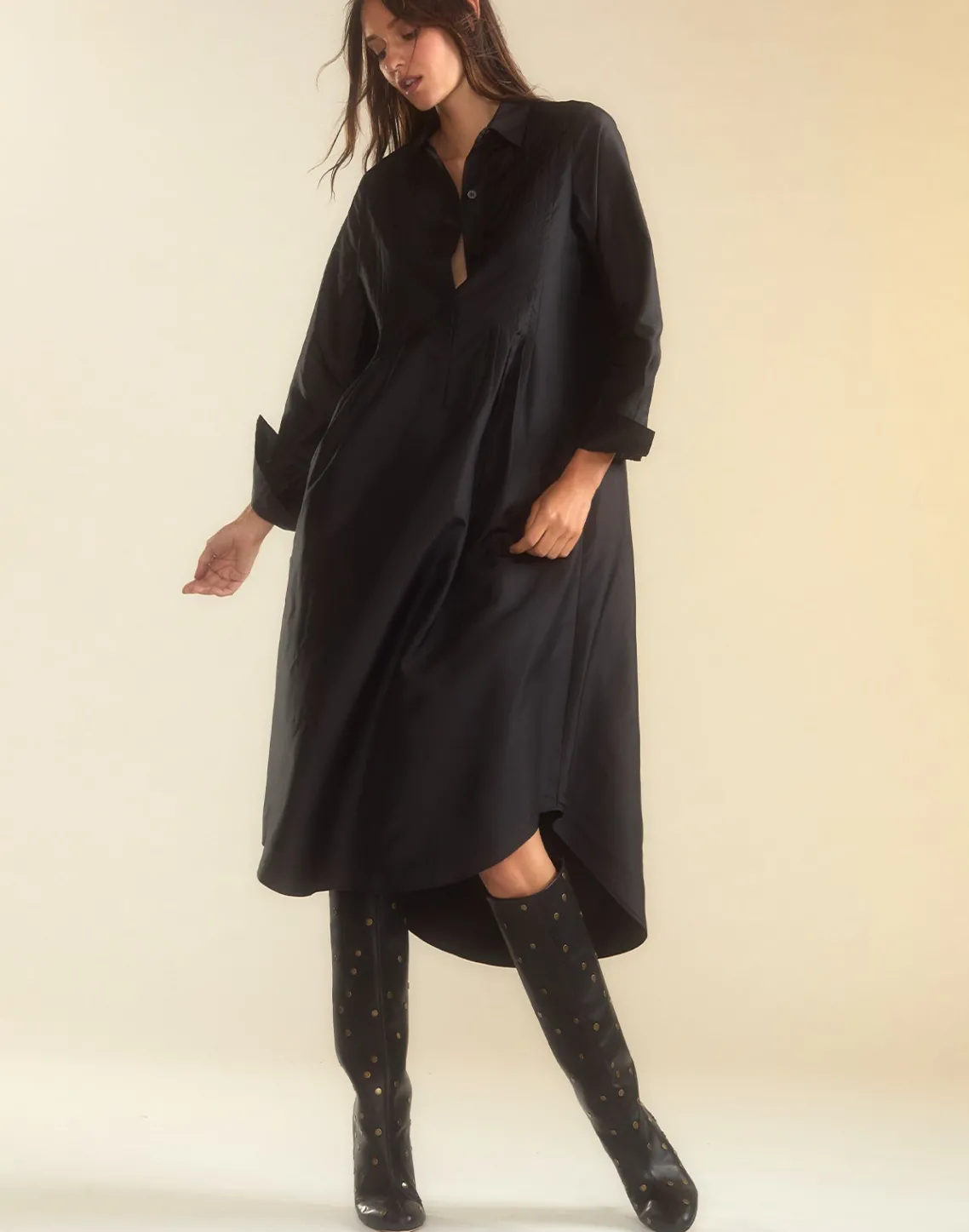 Cynthia Rowley Undercover Silk Taffeta Shirt Dress BLACK Clearance